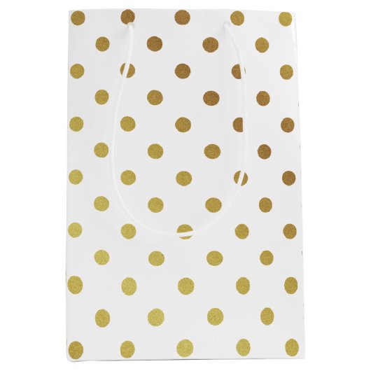 Classy wit en goud glitter polka dots medium cadeauzakje (Voorkant)