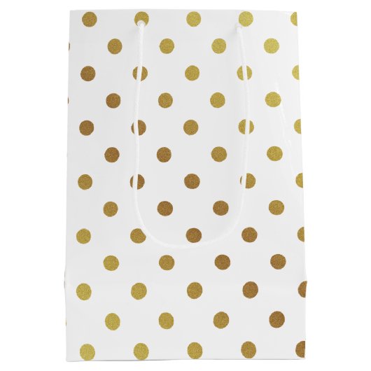 Classy wit en goud glitter polka dots medium cadeauzakje (Achterkant)