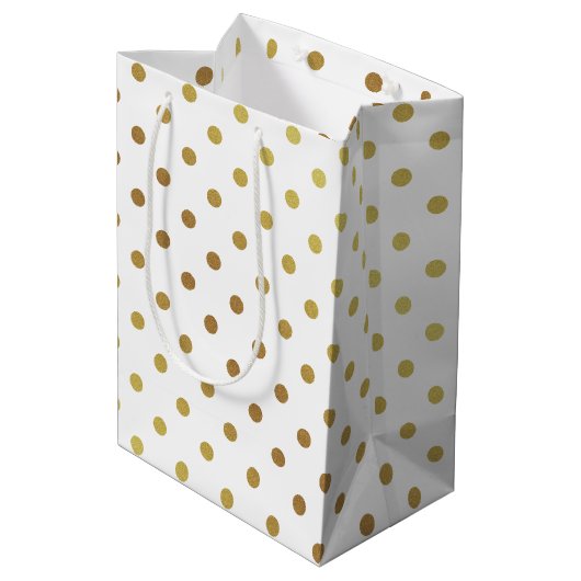 Classy wit en goud glitter polka dots medium cadeauzakje (Achterkant Gekanteld)