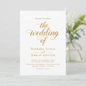 Classy wit en goud kalligrafie script bruiloft kaart (Staand voorkant)