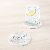 Classy wit marmer gepersonaliseerde bruidsmeisjes zandsteen onderzetter (Zijkant)