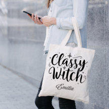 Classy Witch Halloween Black Typography Canvas tas
