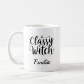 Classy Witch Halloween naam Black Typography Koffiemok (Links)