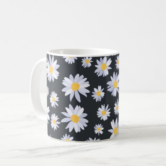 Classy Witte Daisy Bloemen Botanisch Koffiemok (Voorkant links)