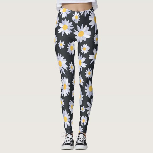 Classy Witte Daisy Bloemen Botanisch Leggings (Voorkant)