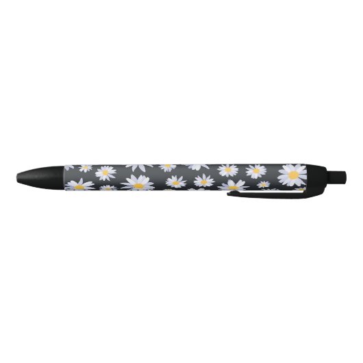 Classy Witte Daisy Bloemen Botanisch Zwarte Inkt Pen (Bodem)