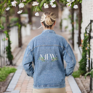Classy witte Initialen met bloesems en takken Denim Jacket