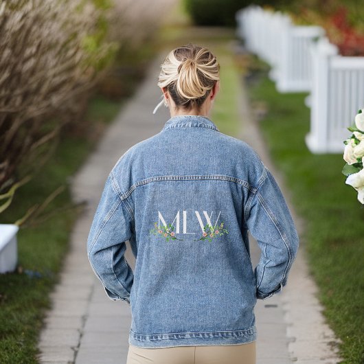 Classy witte Initialen met bloesems en takken Denim Jacket