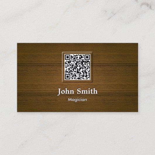 Classy Wood Grain QR Code Magicien Visitekaartje (Voorkant)