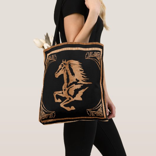Classy Wood Horse Silhouette Tote Bag (Dichtbij)