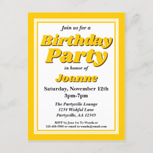 Classy Yellow Adult Birthday Party Uitnodiging Briefkaart