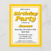 Classy Yellow Adult Birthday Party Uitnodiging Briefkaart (Voorkant)