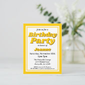 Classy Yellow Adult Birthday Party Uitnodiging Briefkaart (Staand voorkant)