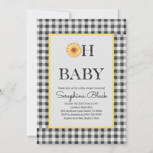 Classy Yellow and Black Summer Picnic Baby shower Kaart (Voorkant)