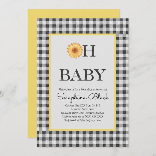 Classy Yellow and Black Summer Picnic Baby shower Kaart (Voorkant / Achterkant)