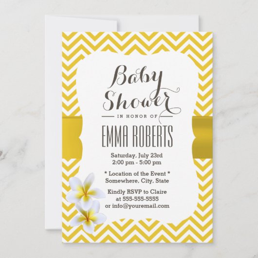 Classy Yellow Chevron Plumeria Baby shower Kaart (Voorkant)