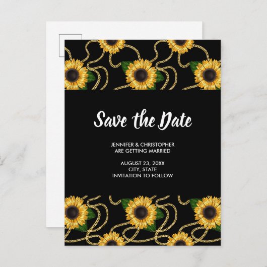 Classy Yellow Sunflower Pattern Save the Date Uitnodiging Briefkaart (Voorkant / Achterkant)
