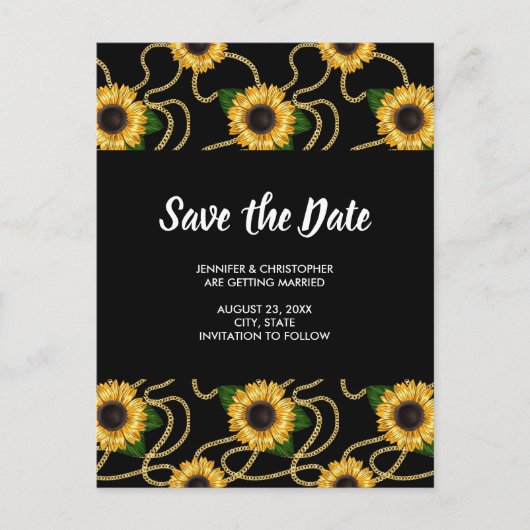 Classy Yellow Sunflower Pattern Save the Date Uitnodiging Briefkaart (Voorkant)
