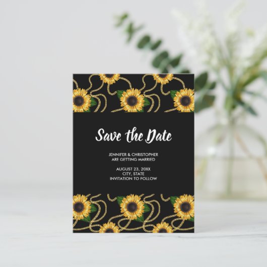 Classy Yellow Sunflower Pattern Save the Date Uitnodiging Briefkaart (Staand voorkant)