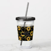 Classy Yellow Sunflower Stijlvol patroon op zwart Acryl Drinkbeker (Achterkant)