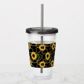 Classy Yellow Sunflower Stijlvol patroon op zwart Acryl Drinkbeker (Rechts)