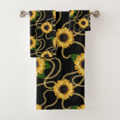 Classy Yellow Sunflower Stijlvol patroon op zwart Bad Handdoek (Insitu)