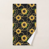 Classy Yellow Sunflower Stijlvol patroon op zwart Bad Handdoek (Handdoek)