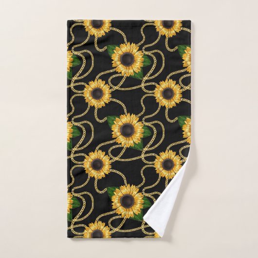 Classy Yellow Sunflower Stijlvol patroon op zwart Bad Handdoek (Handdoek)