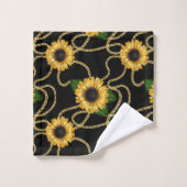 Classy Yellow Sunflower Stijlvol patroon op zwart Bad Handdoek (Wasdoekje)