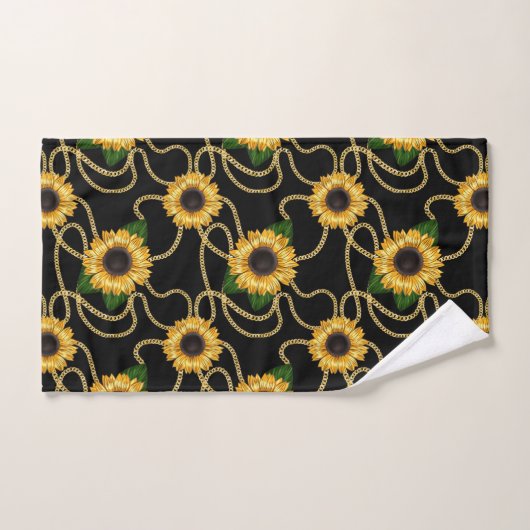 Classy Yellow Sunflower Stijlvol patroon op zwart Bad Handdoek (Handdoek)
