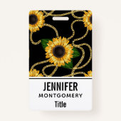Classy Yellow Sunflower Stijlvol patroon op zwart Badge (Voorkant)
