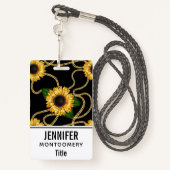 Classy Yellow Sunflower Stijlvol patroon op zwart Badge (Achterkant met draagriem)