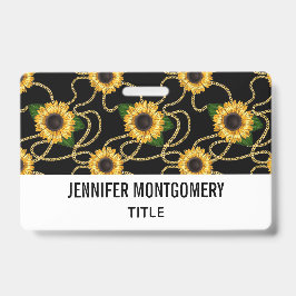 Classy Yellow Sunflower Stijlvol patroon op zwart Badge