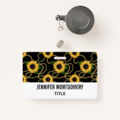 Classy Yellow Sunflower Stijlvol patroon op zwart Badge (Voorkant met intrekbare)