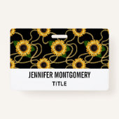 Classy Yellow Sunflower Stijlvol patroon op zwart Badge (Achterkant)