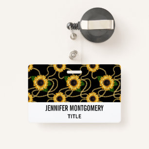 Classy Yellow Sunflower Stijlvol patroon op zwart Badge