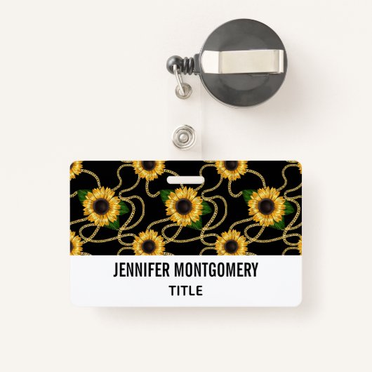 Classy Yellow Sunflower Stijlvol patroon op zwart Badge (Achterkant met intrekbare)