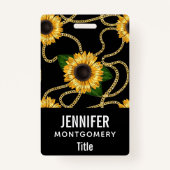 Classy Yellow Sunflower Stijlvol patroon op zwart Badge (Achterkant)