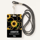Classy Yellow Sunflower Stijlvol patroon op zwart Badge (Achterkant met draagriem)