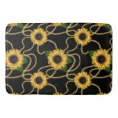 Classy Yellow Sunflower Stijlvol patroon op zwart Badmat (Voorkant)