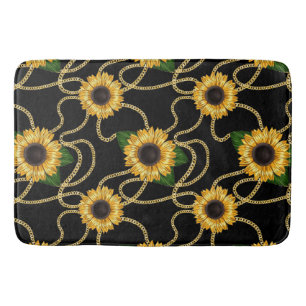 Classy Yellow Sunflower Stijlvol patroon op zwart Badmat