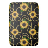 Classy Yellow Sunflower Stijlvol patroon op zwart Badmat (Voorkant Verticaal)
