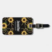 Classy Yellow Sunflower Stijlvol patroon op zwart Bagagelabel (Voorkant horizontaal)