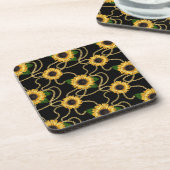 Classy Yellow Sunflower Stijlvol patroon op zwart Bier Onderzetter (Linkerzijde)