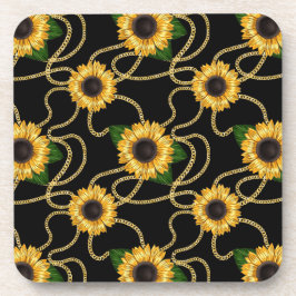 Classy Yellow Sunflower Stijlvol patroon op zwart Bier Onderzetter