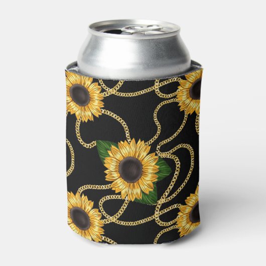 Classy Yellow Sunflower Stijlvol patroon op zwart Blikjeskoeler (Blikje Voorkant)