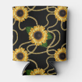 Classy Yellow Sunflower Stijlvol patroon op zwart Blikjeskoeler (Voorkant)