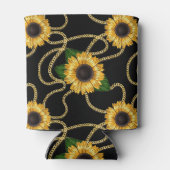 Classy Yellow Sunflower Stijlvol patroon op zwart Blikjeskoeler (Achterkant)