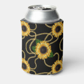 Classy Yellow Sunflower Stijlvol patroon op zwart Blikjeskoeler (Blikje Achterkant)
