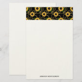 Classy Yellow Sunflower Stijlvol patroon op zwart Briefpapier (Voorkant / Achterkant)